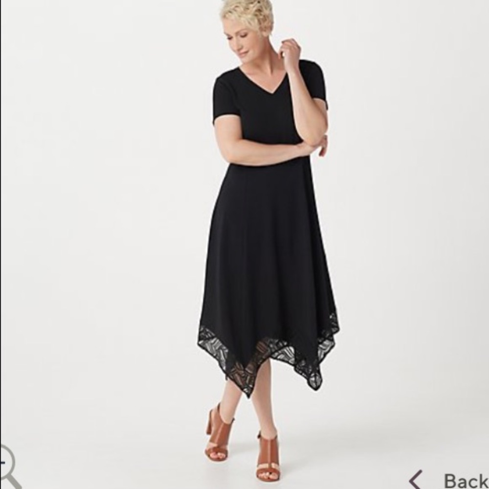 V-neck BLACK short sleeve midi dress with …